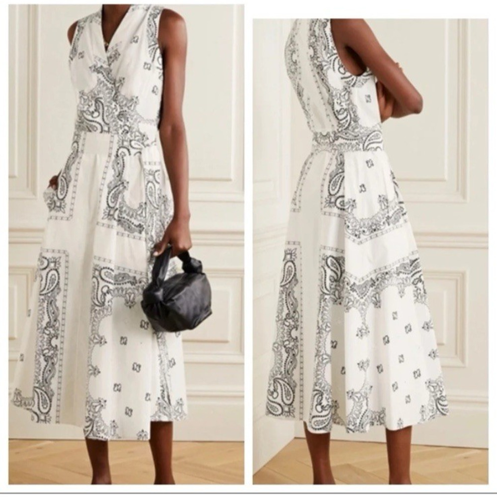 Torri Burch White Paisley Midi Wrap Dress 8 Sleeveless V Neck Pockets
